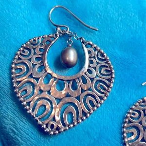 Silpada Heart Shaped Filigree & Pearl Earrings